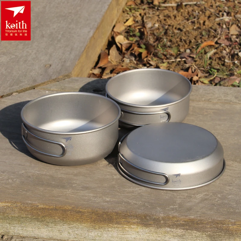 Camping Cooking Appliances - Keith 3PCS Titanium Cookware Pans Bowls