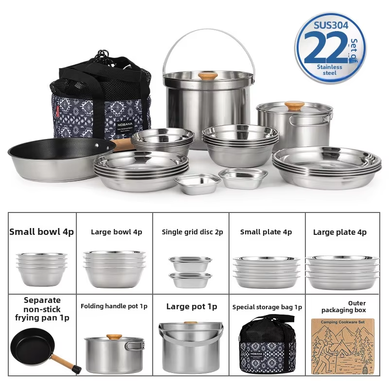 Camping Cooking Ware Set - NOBANA Newest Outdoor Stainless Steel Pot