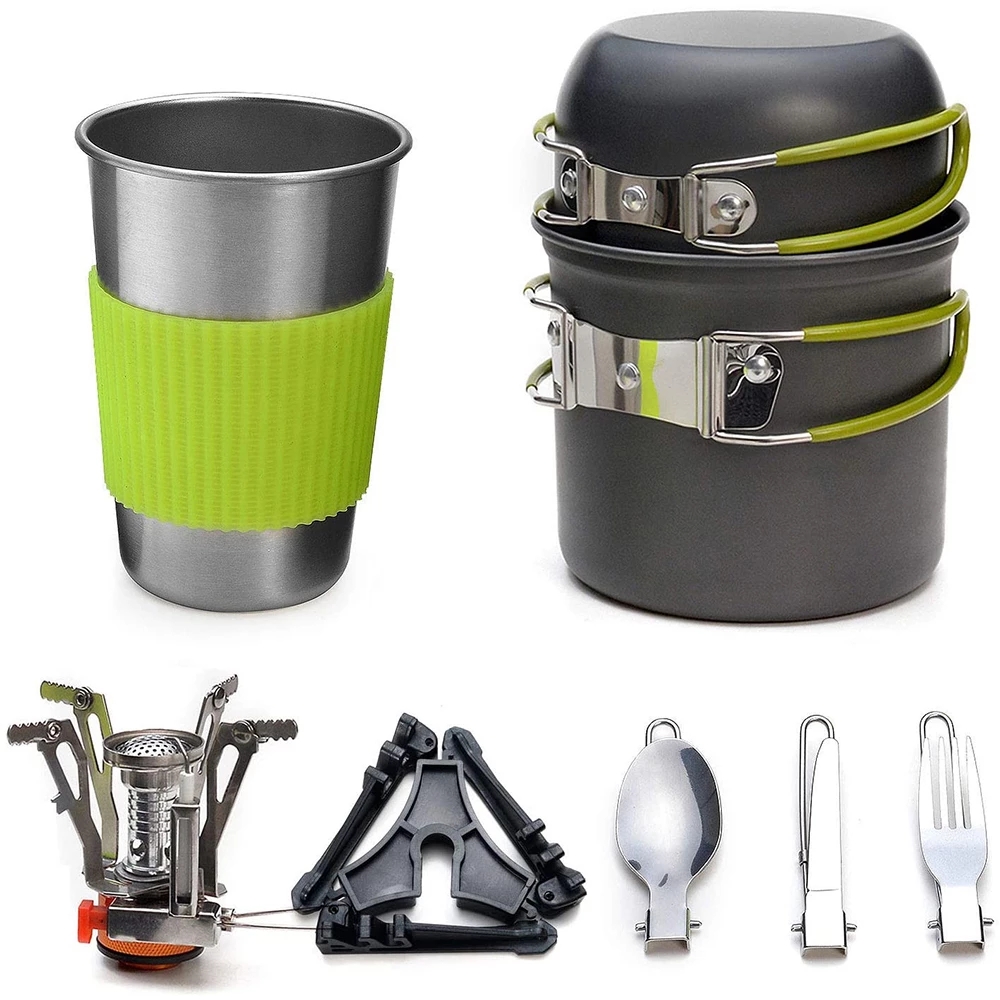 Camping Cooking Ware Set - Camping Cookware Kit with Stove Outdoor