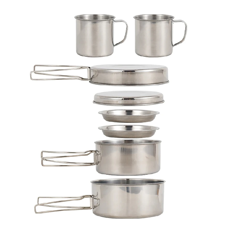 8pcs/Set Camping Cookware Mess - đánh giá và giá Camping Cooking Ware Set