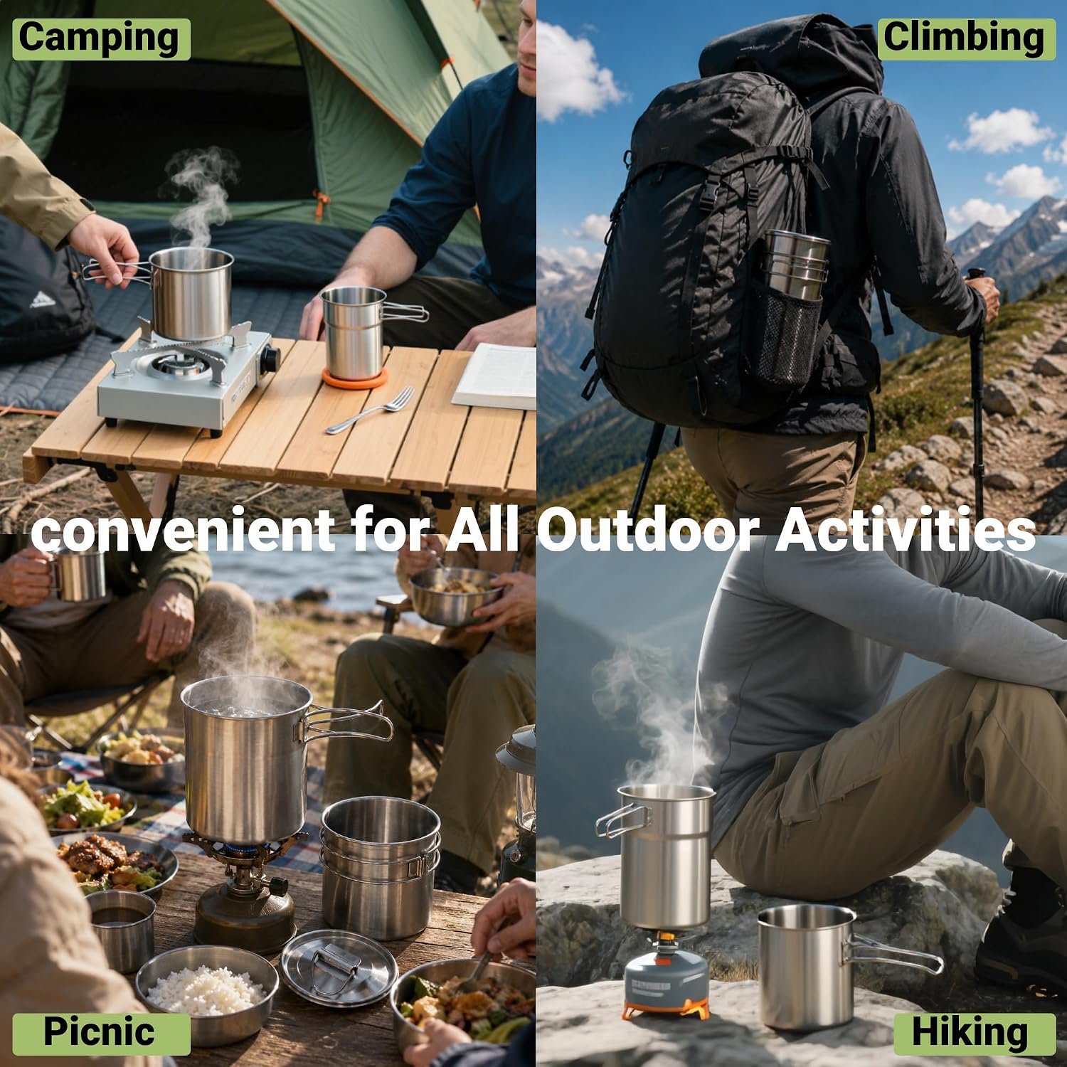 Foldable Camping Cups Mugs Cam - đánh giá và giá Camping Cooking Pot Stainless Steel