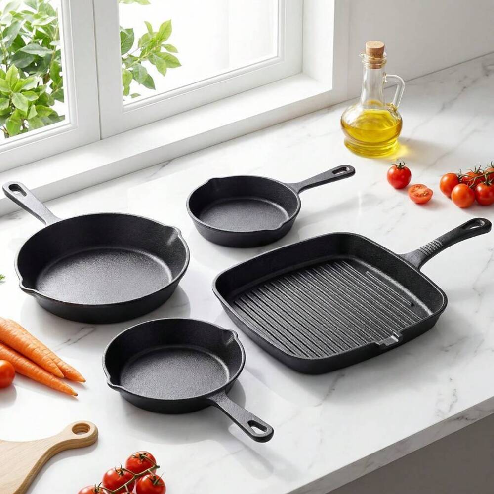 4-Piece Cast Iron Cookware Set - đánh giá và giá Camping Cooking Ware Set