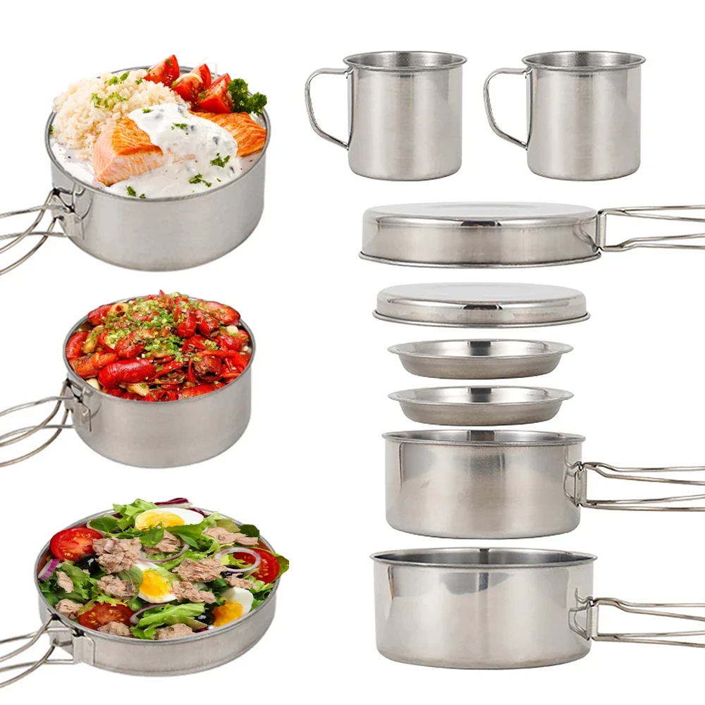 8pcs/Set Camping Cookware Mess - đánh giá và giá Camping Cooking Ware Set